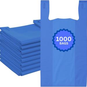 ASSUREPAK Easy Open - 1000 Bags- Colored Unprinted HDPE T-Shirt Bags - 1/6 BBL 11.5"X6"X21" - 13 microns - Blue - LOOP-BLUE-EO