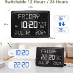 Raynic Digital Clock, 11.5" Large Display Calendar Clock with Day and Date, Indoor Temperature, justable Brightness, Snooze,12/24H, DST for Home, Office, Elderly