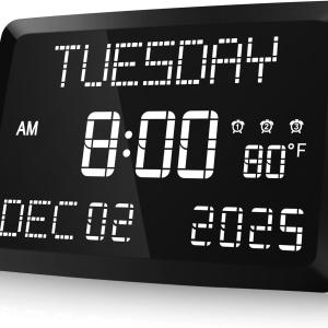 Raynic Digital Clock, 11.5" Large Display Calendar Clock with Day and Date, Indoor Temperature, justable Brightness, Snooze,12/24H, DST for Home, Office, Elderly
