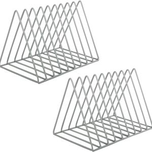 EASEPRES Vinyl Record Holder Storage, 9 Slot Metal Magazine Book Album Display Rack, Stylish Triangle Desktop File Sorter Organizer for Home Office, Grey Pack of 2