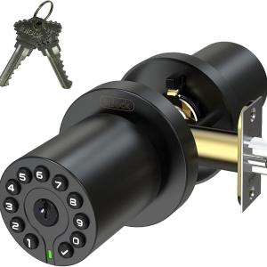 IU-20 Code Door Lock, Electronic Door Knob with Keyp and Key, Auto Lock, Waterproof, Passage Function, Long Battery Life,50 Codes, Easy to use and Install for Office/Warehouse/Bedroom/Garage