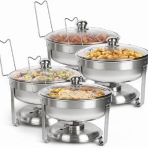 Alpha Living Chafing Dish Buffet Set of 4 – Complete Stainless Steel Chaffe Buffet Set with Glass Lids, Chafing Fuel Holder – Elegant and Practical Warmer Trays for Buffet, Wedding, Catering Supplies