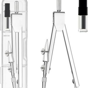 2 Pack Student Metal Compass Set for Geometry with Extra Le Refills, Math Compass, Compass Drawing Tool, Drafting Compass for Students, Compass for Office School Supplies and Woodworking (2)