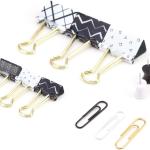 U Brands Office Accessory Kit, Office Supplies, Black and White with Gold, Push Pins, Paper and Binder Clips, 173 Count