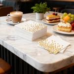 100Pcs White and Gold Cocktail Napkins, 6.5 Inch Gold Dots Disposable Dinner Paper Napkins for Party Wedding Birthday Bar Holiday Gruation Christmas