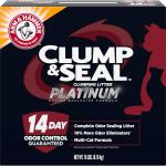 ARM & Hammer Clump & Seal Platinum Cat Litter, Multi-Cat, 14-Day Odor Control, Rock-Hard Clumps, 18 lbs – Powerful Odor Eliminator with Baking Soda