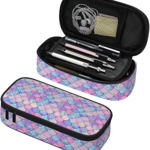 Mermaid Pencil Case for Girls and Kids Cute Pen Box Pouch Large pencil bag with Double Zipper, Portable Pencil Pouch for School Office Supplies