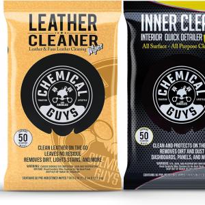 Chemical Guys PMWSPI20850 Leather Cleaner And PMWSPI66350 InnerClean Interior Quick Detailer & Protectant Wipes, Safe for Cars, Trucks, SUVs, Jeeps, RVs & More (100 Ct) 2 Pack