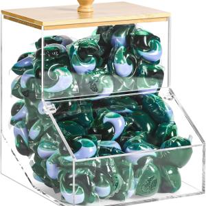 1.2GAL Large Acrylic Laundry Pods Container BY VEGEVIGI, Dishwasher Pods Holder Dispenser With Lid, Laundry Room Organization And Storage