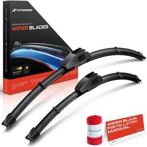 A-Premium Pack of 2 Windshield Wiper Bles with Wear Indicator & Towel - Compatible with Hyundai Accent 2006-2011 & Kia Rio, Rio5 2006-2011 - 22" and 16", Hook Connector, Left and Right