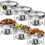 IMACONE Chafing Dish Buffet Set of 6 Pack, 5QT Round Stainless Steel Chafer for Catering, Upgred Chafers and Buffet Warmer Sets with Food & Water Pan, Lid, Frame, Fuel Holder for Event Party Holiday