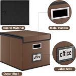 Huolewa Faux Leather File Organizer Box with Lid, Collapsible Hanging File Folder Box Organizer with Plastic Slides, Decorative Home/Office Filing Boxes for File and Folder Storage - Dark Brown