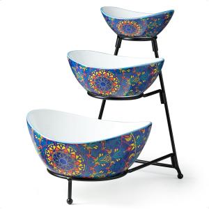 YHOSSEUN 3 Tier Serving Bowls, Tiered Serving Platter and Trays Serving Dishes for Entertaining, Oval Serving Bowl Set with Metal Stand
