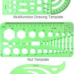 11PCS Geometric Drawings Templates, Drafting Stencils Measuring Tools, BetyBedy Plastic Clear Green Ruler Shapes with a Zipper Bags for Architecture, Office, Studying, Designing and Building