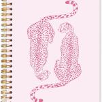 Qabliqo Pink Two Cheetahs Spiral Notebooks, Preppy Leopard Journals for Writing, Trendy Cheetah Print Journal, Girly Office Supplies, Aesthetic Pink Leopard Notebook for Note Taking, 5.5x8.3 Inch
