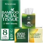 Bamboo Facial Tissue | 3-Ply Strong | Lint-Free, Fragrance-Free | Gentle for Sensitive Skin | BPA & PFAS-Free, FSC Certified | 8 Cube Boxes (480 Sheets) | PALM NAKI