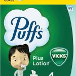 Puffs Plus Lotion with Vicks Facial Tissues, 4 Cubes, 48 Tissues per Box (192 Tissues)