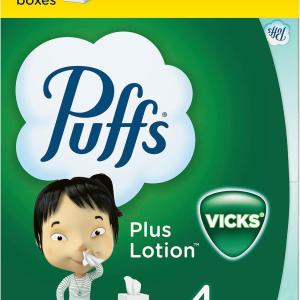 Puffs Plus Lotion with Vicks Facial Tissues, 4 Cubes, 48 Tissues per Box (192 Tissues)