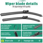24" 19" Windshield Wiper Bles Replacement for Honda Civic 2022 2023 2024 2025 / Honda CRV CR-V Acura Integra 2023 2024 2025 Premium All Weather Front Wipers Set - OEM Quality (Pack of 2)