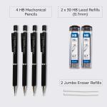 MozArt Mechanical Pencil 0.7mm Set with Case - With 2 x 30 HB Le Refills, Eraser Pen With Refills -Sketch, Architecture, Drafting, Art, Drawing Supplies, Metal Mechanical Pencils