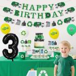 Garbage Truck 3rd Birthday Decorations Trash Truck 3rd Birthday Cake Cupcake Toppers Banner Garland Number 3 Foil Balloon for Waste Management Recycling Party Supplies