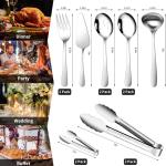 Gisly 12-Piece Serving Set - Large Spoons, Forks, Tongs, Lle, Cake Server & Appetizer Tongs for Buffet Catering, Dishwasher Safe