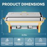 Chafing Dishes for Buffet 4 Pack, 9QTGold & Silver Stainless Steel Food Warmers Elegant & Sturdy Chafing Dish Buffet Set, Complete Set for Weddings & Catering