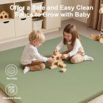 Baby Play Mat for Floor,50x50 Playpen Mat,Non-Slip Leather&Thick Foam Floor Cushion,Removable Waterproof Cover,Easy Care for Baby Crawling,Toddler,Kids,Tummy Time（Sage Green)