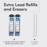 MozArt Mechanical Pencil 0.7mm Set with Case - With 2 x 30 HB Le Refills, Eraser Pen With Refills -Sketch, Architecture, Drafting, Art, Drawing Supplies, Metal Mechanical Pencils