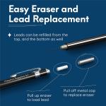 MozArt Mechanical Pencil Set with Case - 4 Sizes: 0.3, 0.5, 0.7 & 0.9mm with 30 HB Le Refills Each & 4 Eraser Refills -Sketch, Drafting, Art, Drawing Supplies (Black)