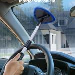 AstroAI Windshield Cleaner Tool, Car Interior Detailing Cleaning Kit with Extendable Handle and 4 Upgred High-Density Reusable Microfiber Ps, Auto Glass Wiper Brush Kit for Cars, Blue, 15.9in-21in