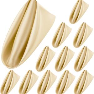Aneco 12 Pieces Satin Napkins Soft Dinner Napkins Square Weddings Table Napkin 17 x 17 Inches for Restaurant Weddings Party Dinner Decoration (Champagne)