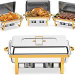 Chafing Dishes for Buffet 4 Pack, 9QTGold & Silver Stainless Steel Food Warmers Elegant & Sturdy Chafing Dish Buffet Set, Complete Set for Weddings & Catering