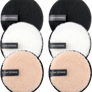 BlingKingdom 6 PCS Makeup Remover Ps Reusable Double-Sided Facial Cleansing Puffs Round Make Up Remover Ps for All Skin Types - 3 Colors