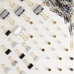 U Brands Office Accessory Kit, Office Supplies, Black and White with Gold, Push Pins, Paper and Binder Clips, 173 Count