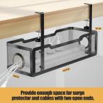 Under Desk Cable Management Tray Black, Cinati Wire Organizers No Drill, Cable Tray with Clamp for Wire Management, Cord Organization Box for Office, Home - No Damage to Desk