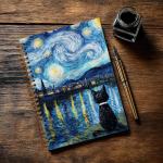 Notebook Journal for Women - A5 Spiral Notebook with Black Cat Starry Night Art Print Design, Funny Cat print Journal, Lined Paper, Office & School Supplies, Unique Gifts for Women Birthday, Christmas