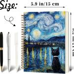 Notebook Journal for Women - A5 Spiral Notebook with Black Cat Starry Night Art Print Design, Funny Cat print Journal, Lined Paper, Office & School Supplies, Unique Gifts for Women Birthday, Christmas