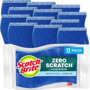 Scotch-Brite Zero Scratch Scrub Sponge, 12 Kitchen Sponges for Cleaning Around the Home, Bathroom & More, Effective + Gentle Dish Scrubber, Best for Nonstick Pots and Pans, Safe on Most Surfaces
