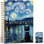 Notebook Journal for Women - A5 Spiral Notebook with Black Cat Starry Night Art Print Design, Funny Cat print Journal, Lined Paper, Office & School Supplies, Unique Gifts for Women Birthday, Christmas